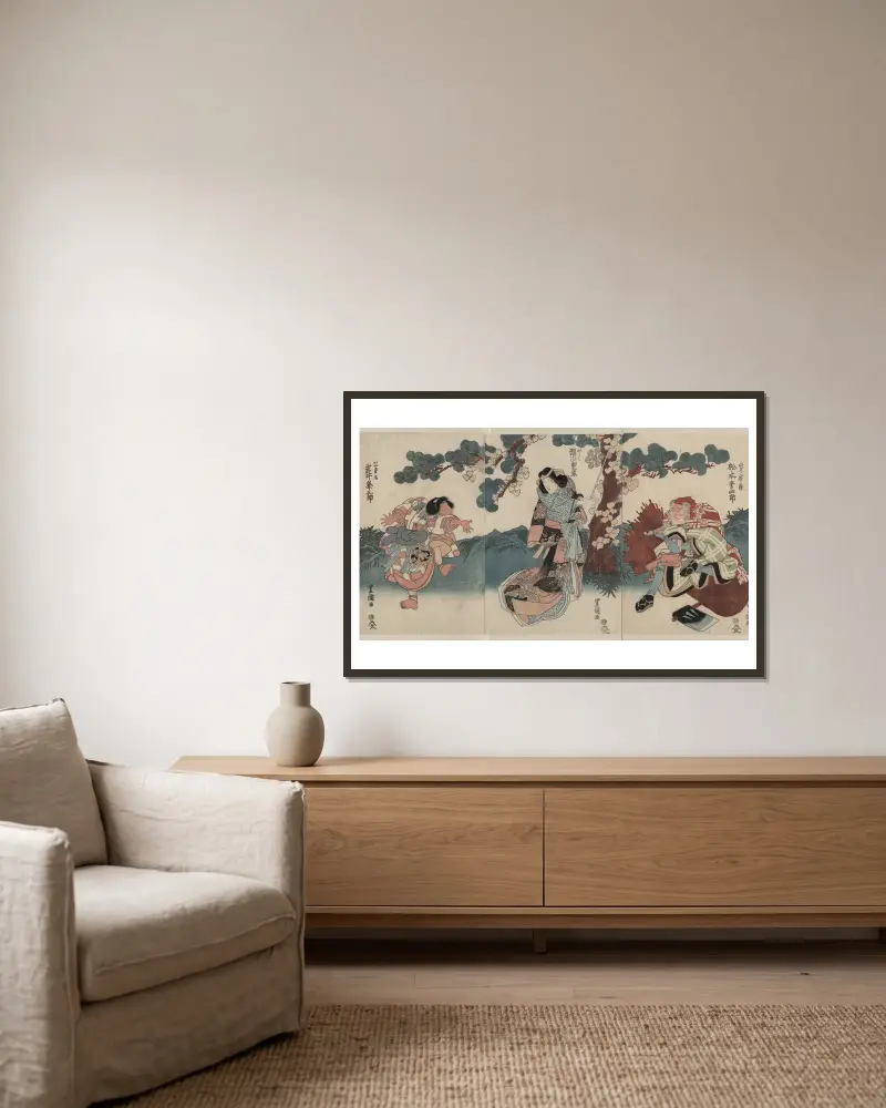 Matsumoto kōshirō, segawa kikunojō, iwai kumesaburō av Toyokuni Utagawa inramad på en vägg