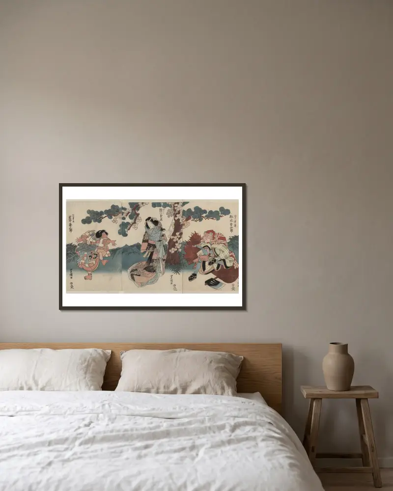 Matsumoto kōshirō, segawa kikunojō, iwai kumesaburō av Toyokuni Utagawa inramad på en vägg