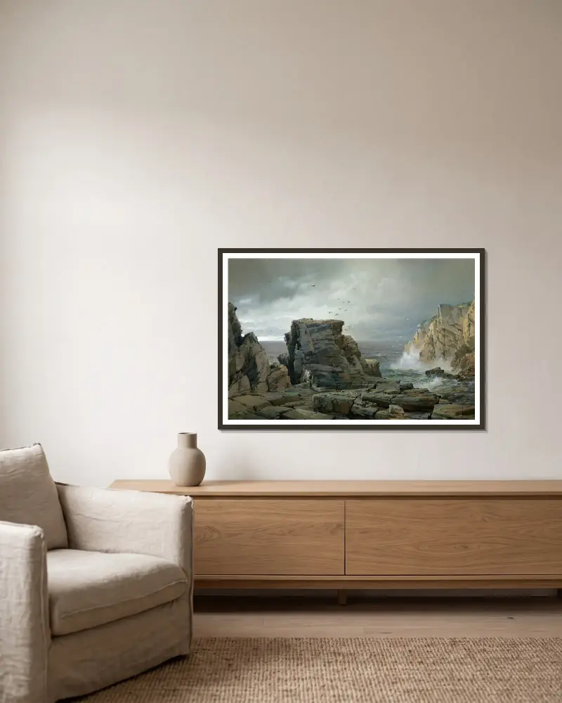 Eine felsige Küste von William Trost Richards gerahmt an einer Wand