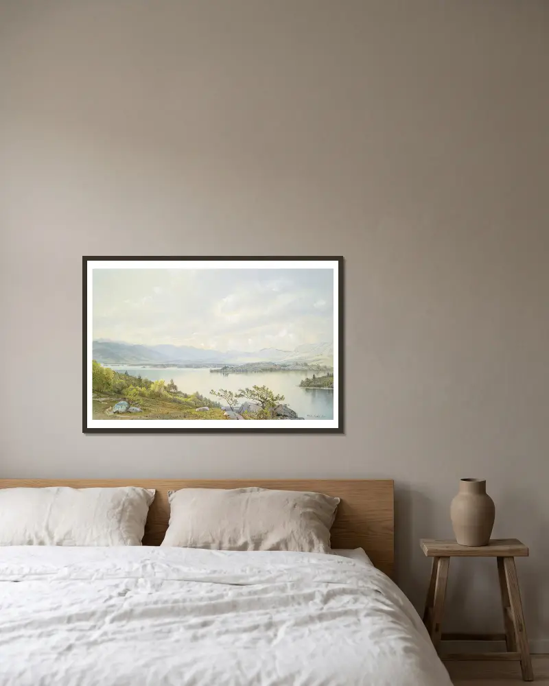 Lake Squam och Sandwichbergen av William Trost Richards inramad på en vägg