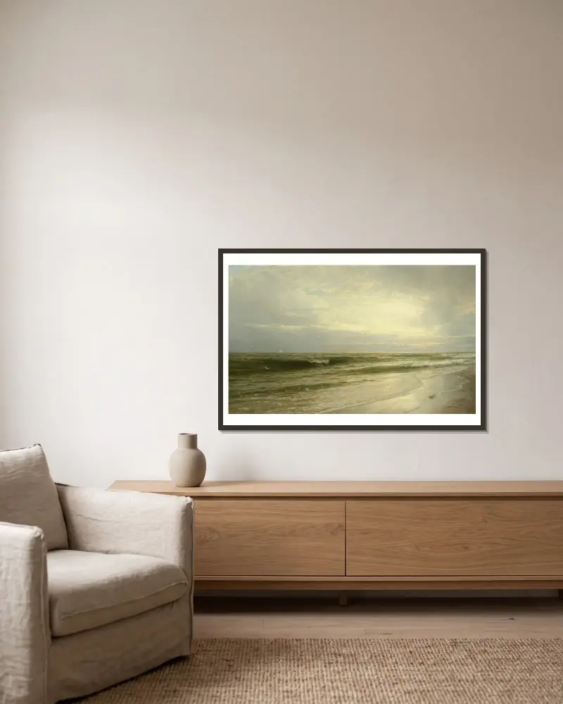 An der Küste von New Jersey von William Trost Richards gerahmt an einer Wand