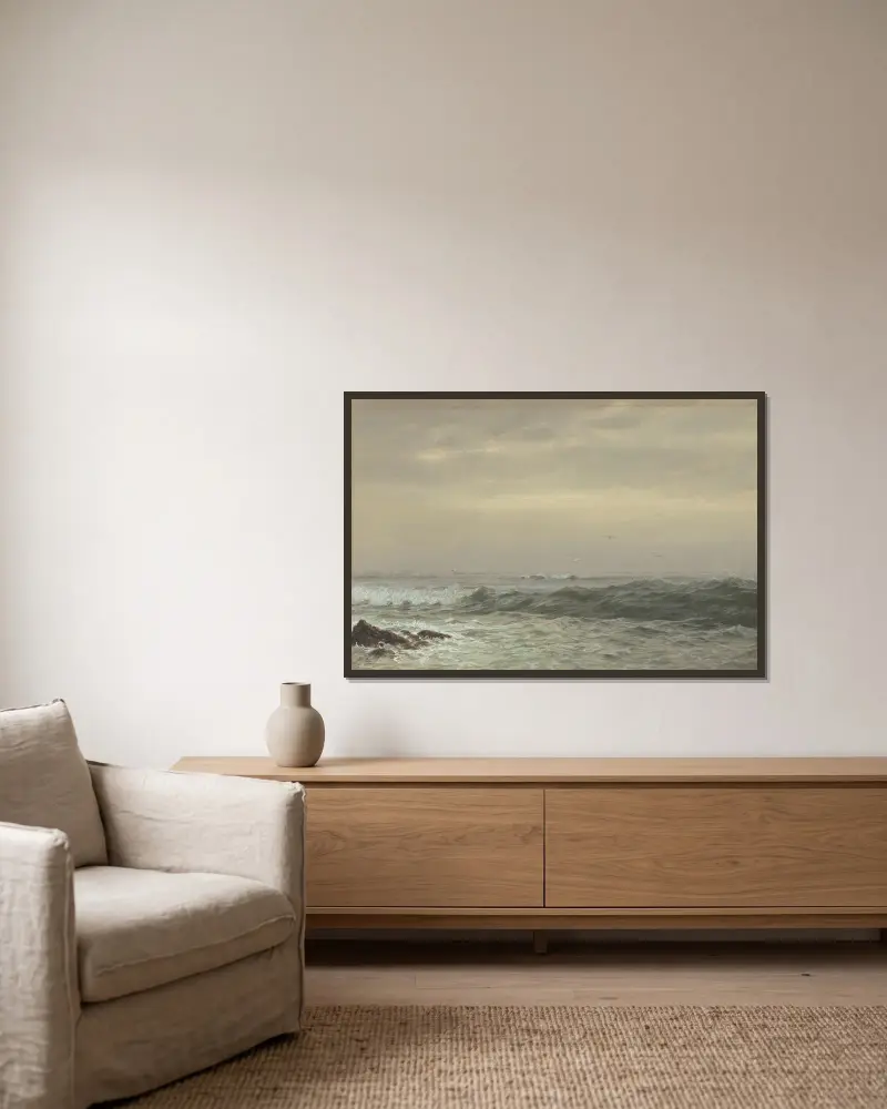 Felsen und brechende Wellen von William Trost Richards gerahmt an einer Wand