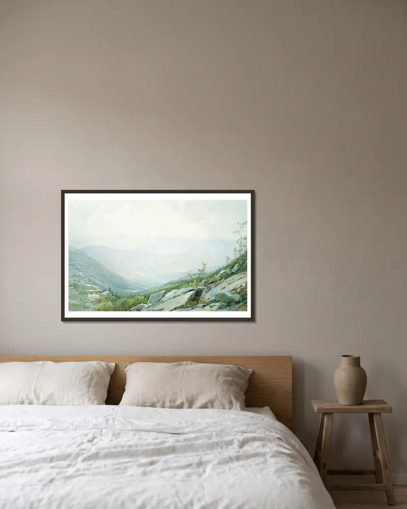 Die Mount-Washington-Bergkette, vom Mount Kearsarge aus gesehen von William Trost Richards gerahmt an einer Wand