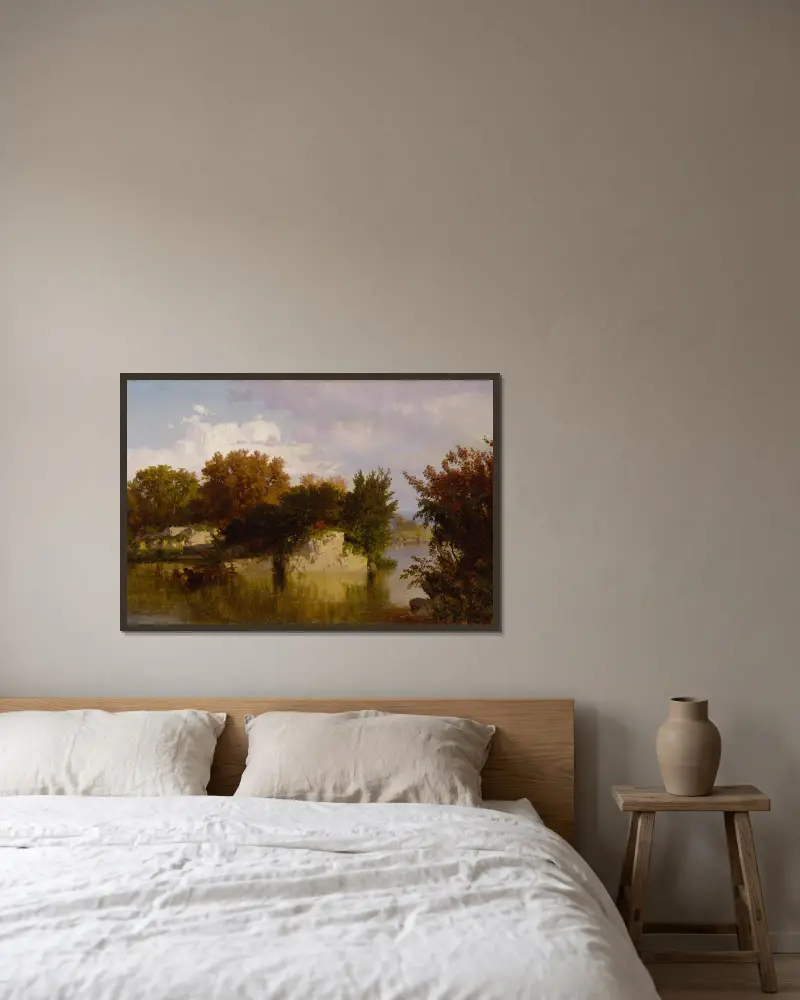 Bäume entlang eines Baches im Herbst von William Trost Richards gerahmt an einer Wand