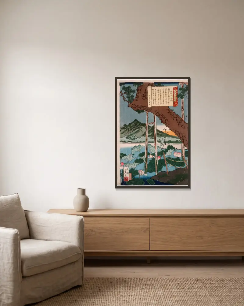 Abendglocke am Tempel Kōtokuji von Tsukioka Yoshitoshi gerahmt an einer Wand