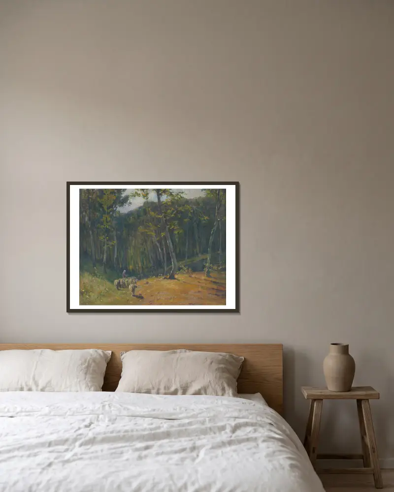 Wald mit Schafen von Ľudovít Čordák gerahmt an einer Wand