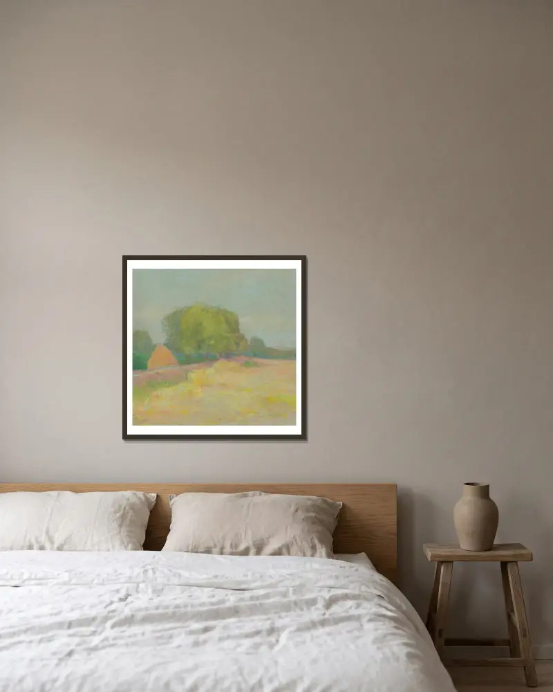 Landschaft mit buschigen Bäumen von Ľudovít Čordák gerahmt an einer Wand