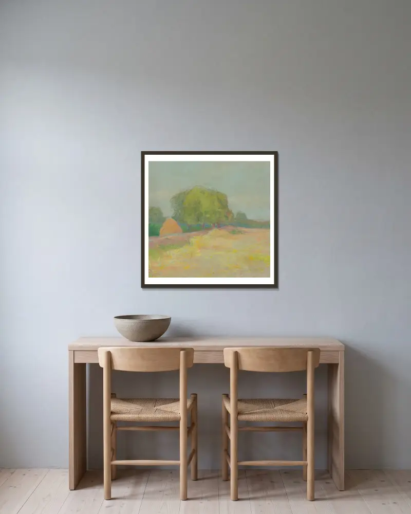 Landschaft mit buschigen Bäumen von Ľudovít Čordák gerahmt an einer Wand