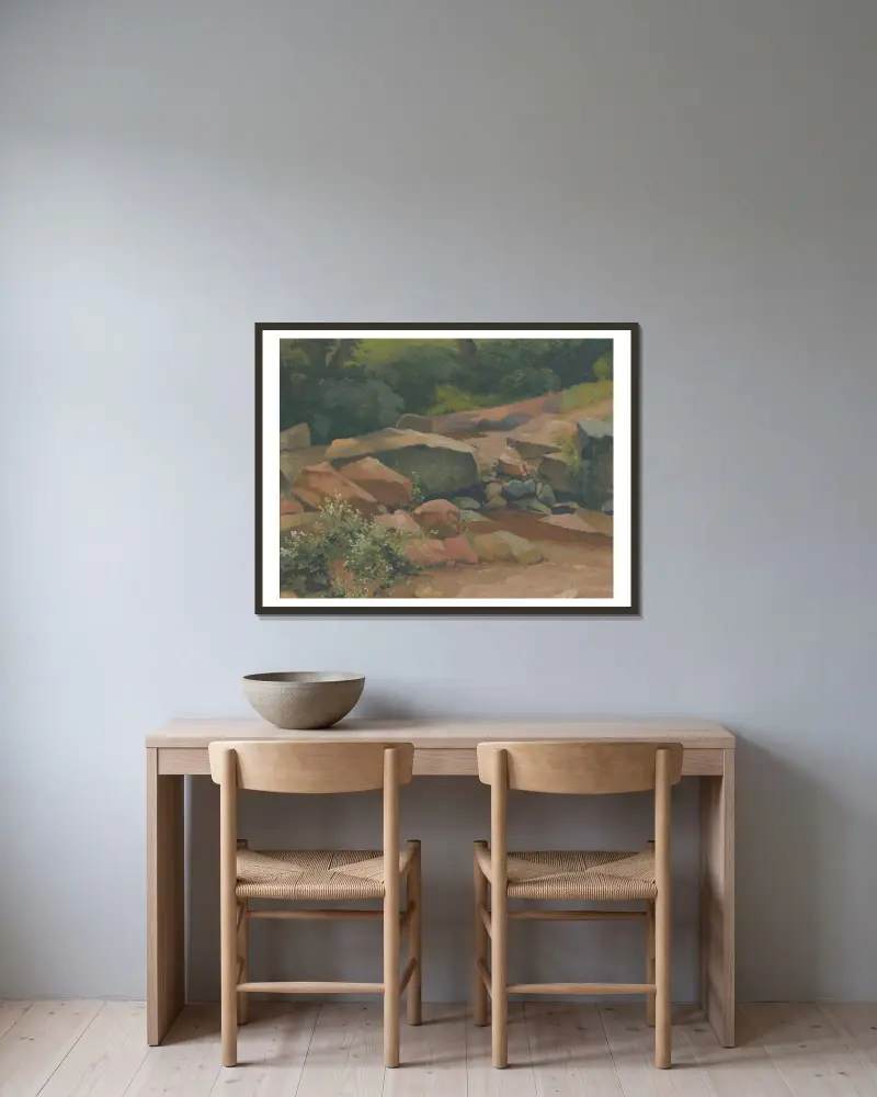 Felsen von Ľudovít Čordák gerahmt an einer Wand