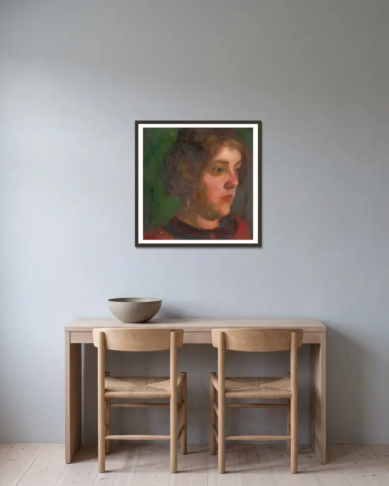 Studie eines Mädchenkopfes von Ľudovít Pitthordt gerahmt an einer Wand