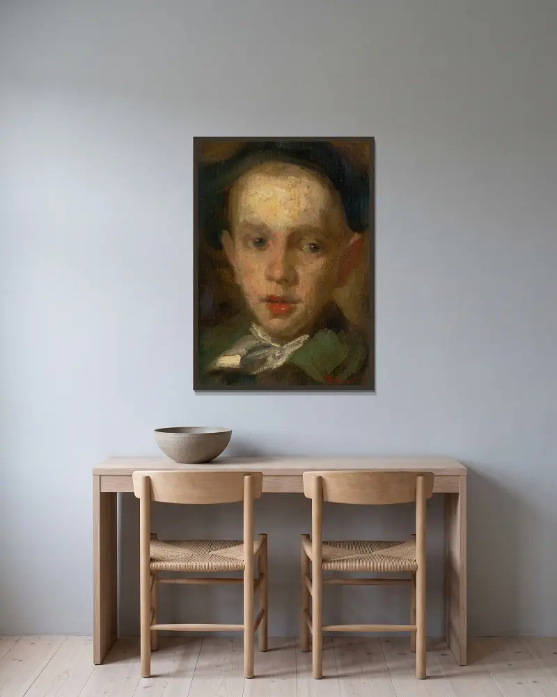 Head of a Boy, 1890 – nr 2 av Ľudovít Pitthordt inramad på en vägg