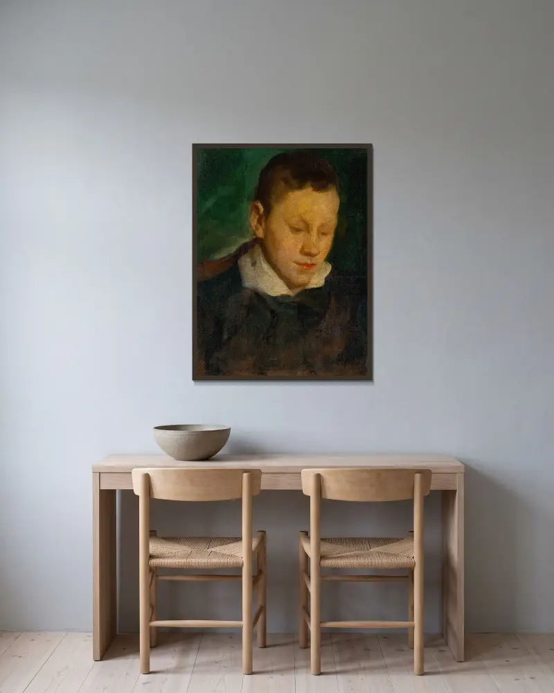 Head of a Boy, 1890 – nr 1 av Ľudovít Pitthordt inramad på en vägg