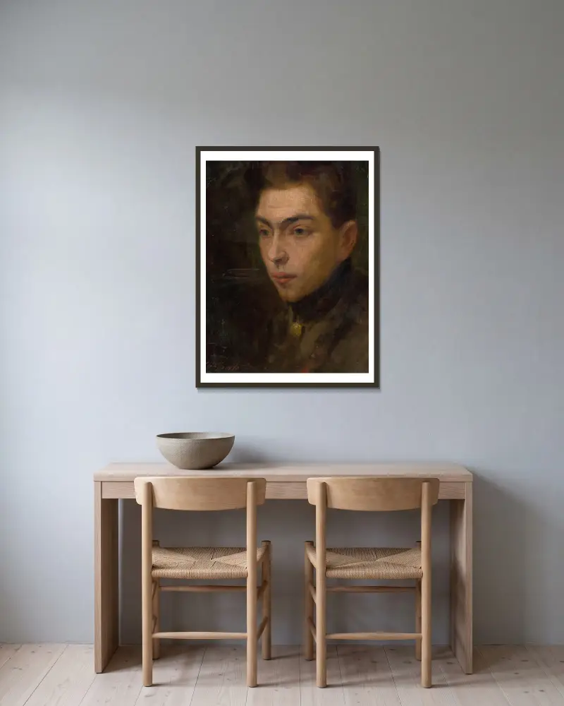 Kopfstudie eines jungen Mannes von Ľudovít Pitthordt gerahmt an einer Wand