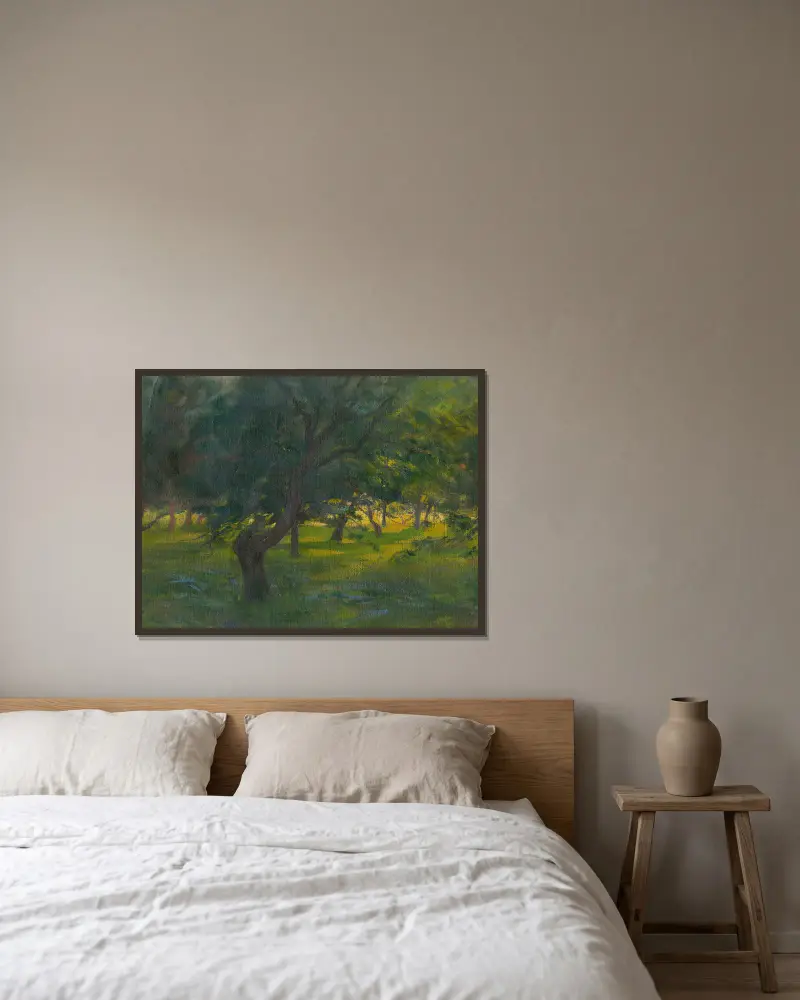Landscape av Ľudovít Pitthordt inramad på en vägg
