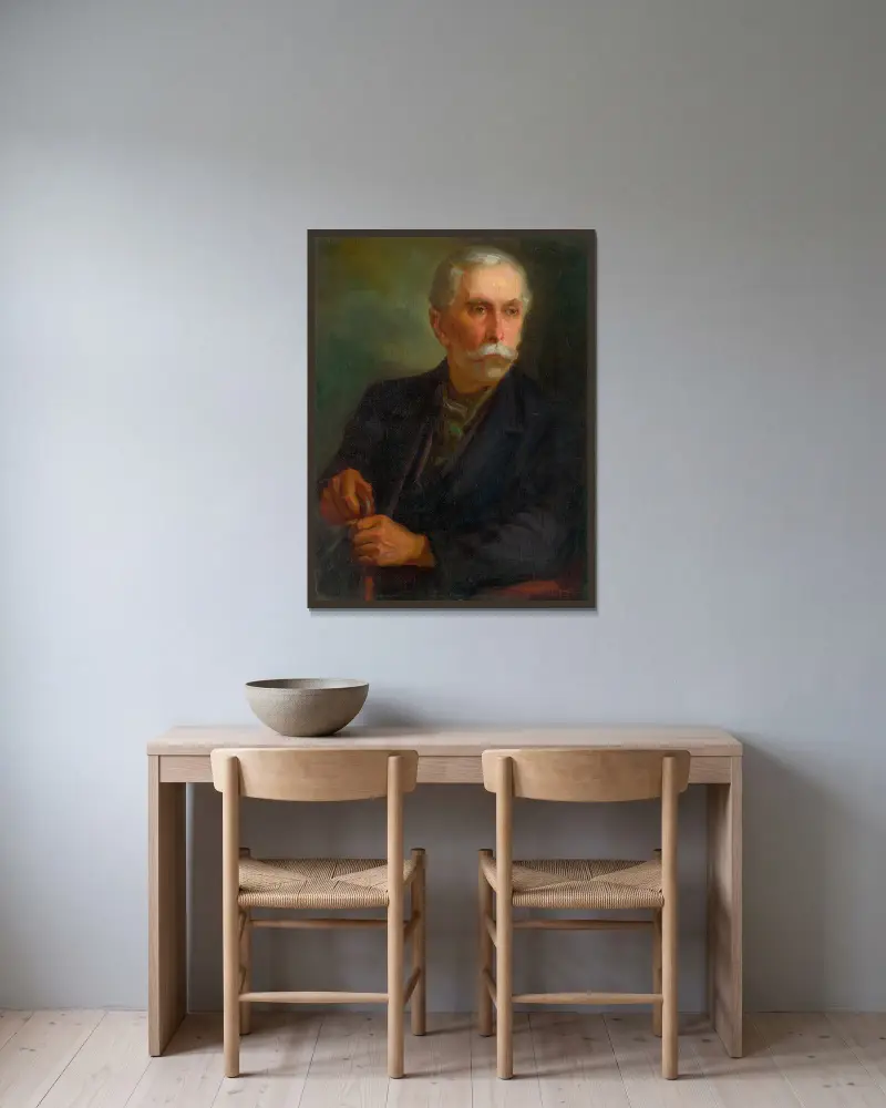 Porträt eines Weinbergarbeiters von Ľudovít Pitthordt gerahmt an einer Wand