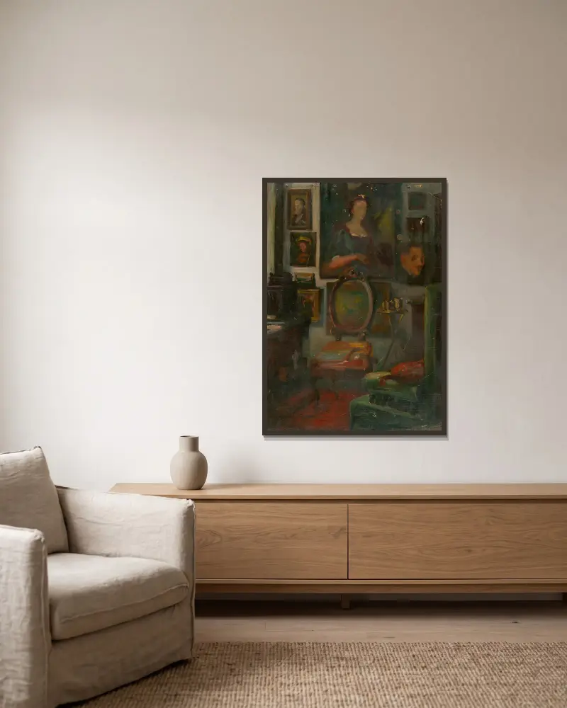 Das Atelier des Künstlers von Ľudovít Pitthordt gerahmt an einer Wand