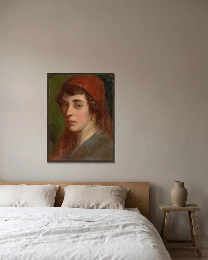 Woman’s Head av Ľudovít Pitthordt inramad på en vägg