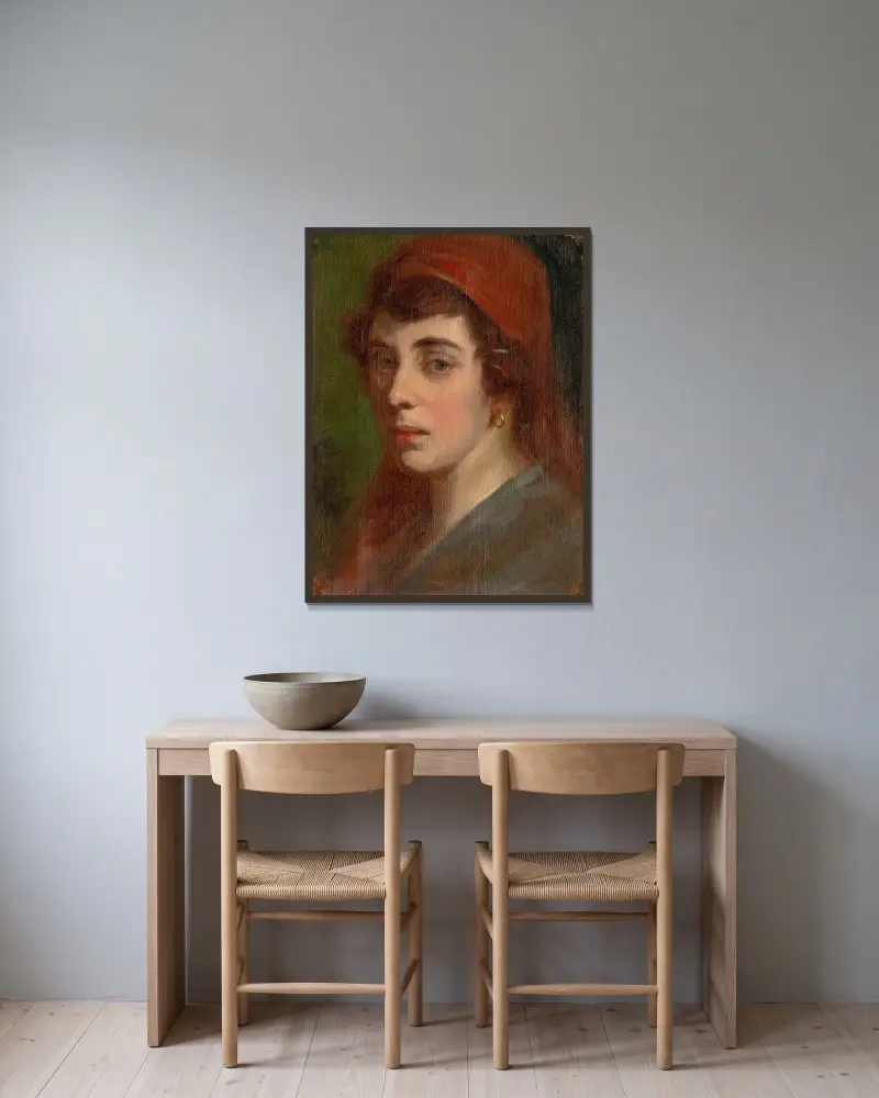 Woman’s Head av Ľudovít Pitthordt inramad på en vägg