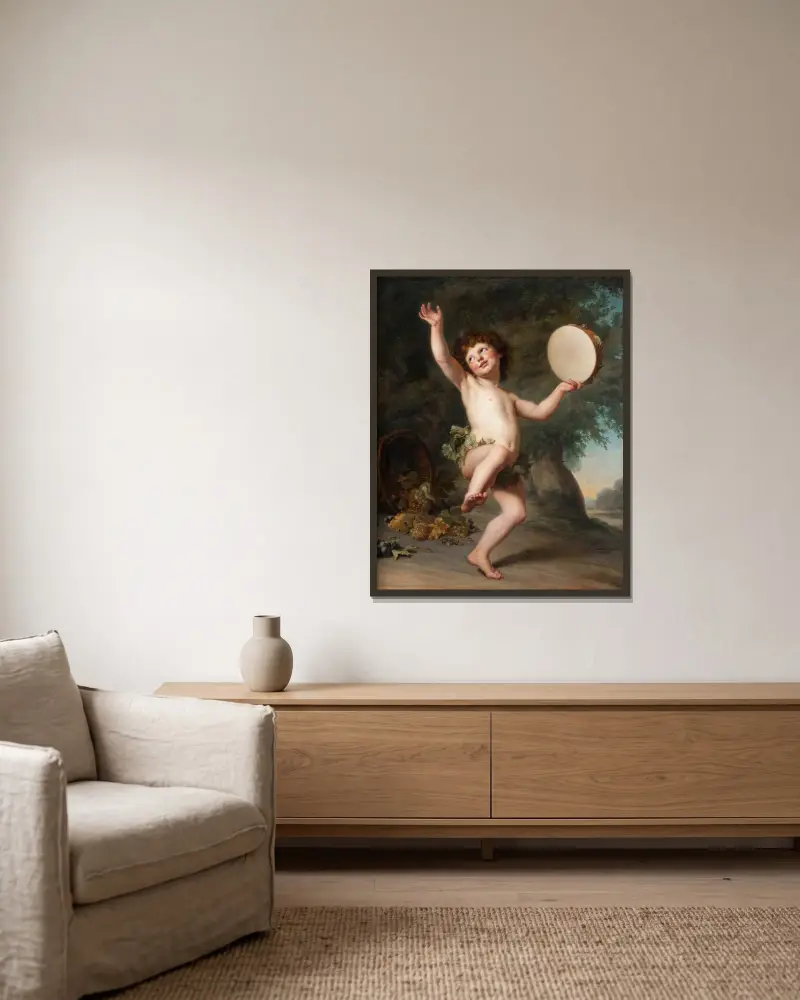 Amor som Bacchus av Adolf Ulrik Wertmüller inramad på en vägg