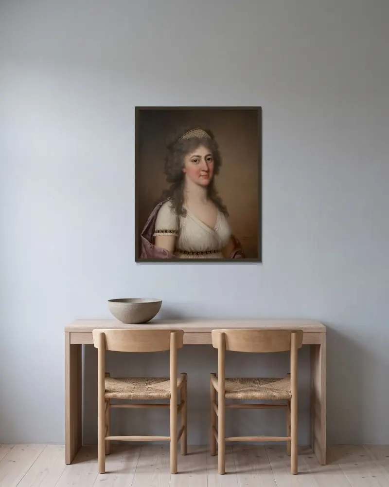 Hedvig Elisabet Charlotta, 1759–1818, Sveriges drottning av Adolf Ulrik Wertmüller inramad på en vägg