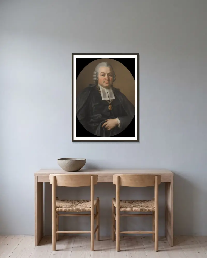 Johan Michael Fant, 1735-1813 av Ulrika Pasch inramad på en vägg