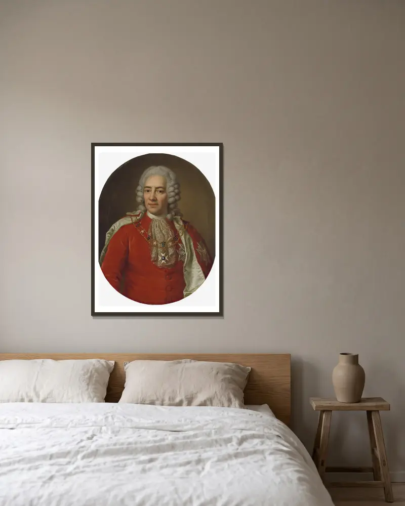 Nils Esbjörnsson Reuterholm, 1676-1756 av Ulrika Pasch inramad på en vägg