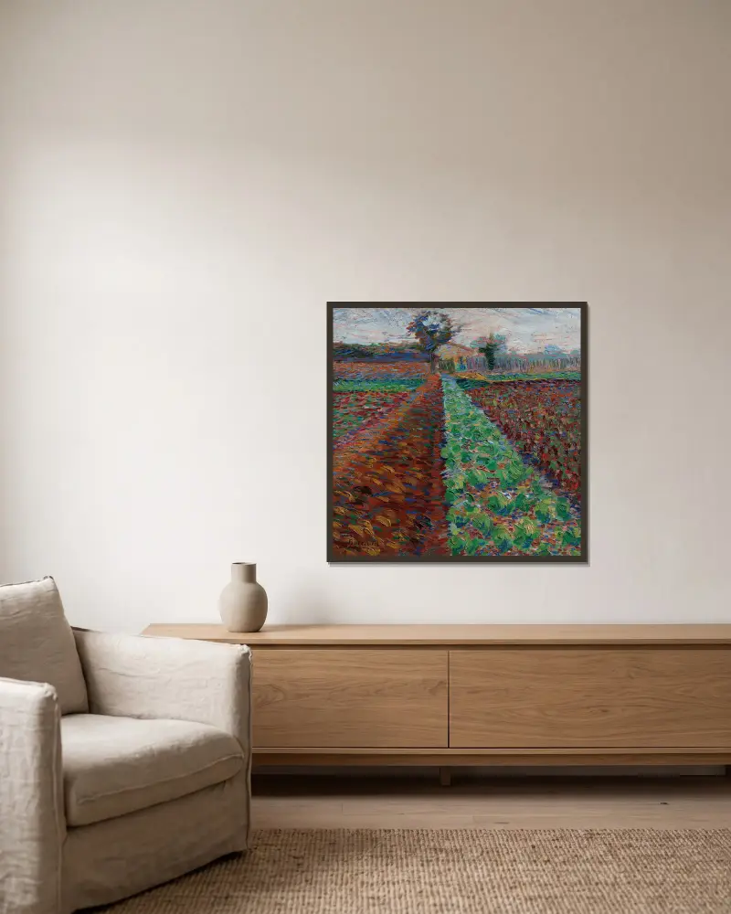 Campo con alberi von Umberto Boccioni gerahmt an einer Wand