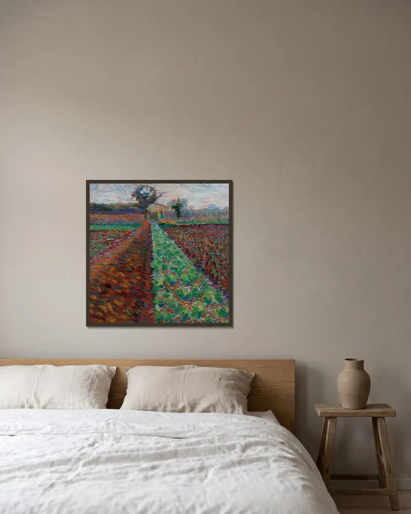 Campo con alberi von Umberto Boccioni gerahmt an einer Wand