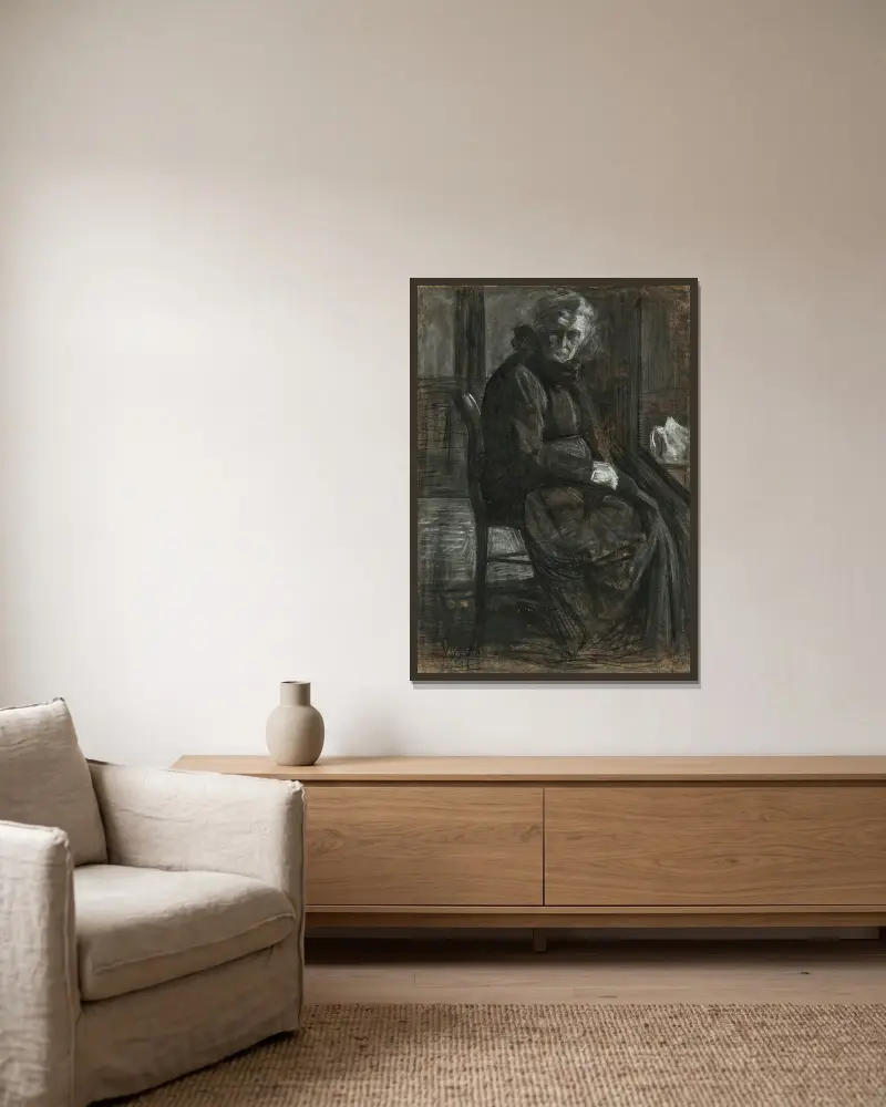 La madre av Umberto Boccioni inramad på en vägg