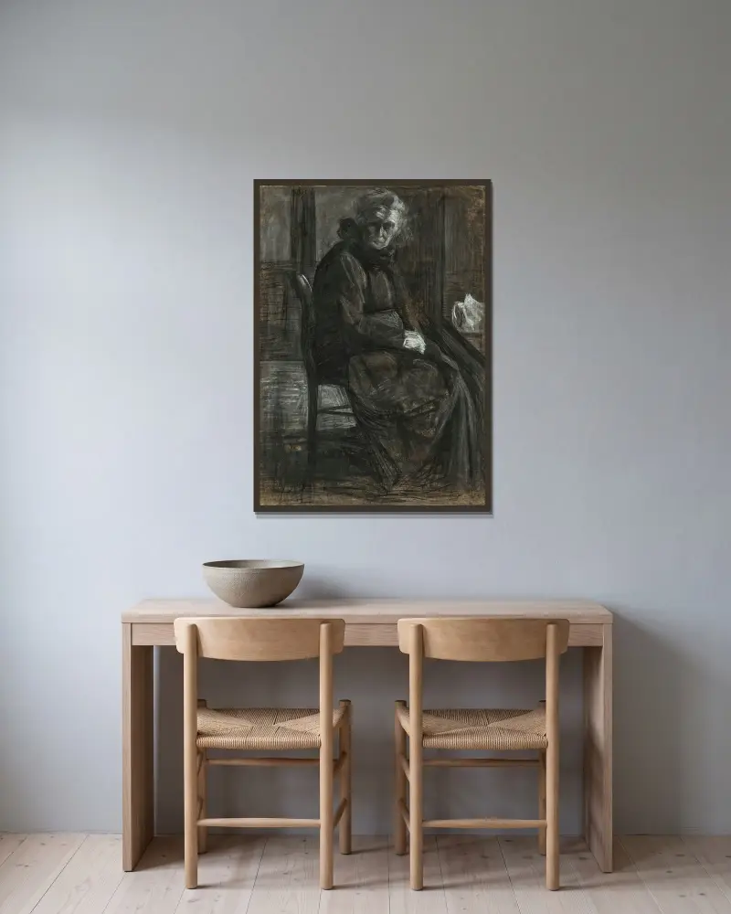 La madre av Umberto Boccioni inramad på en vägg
