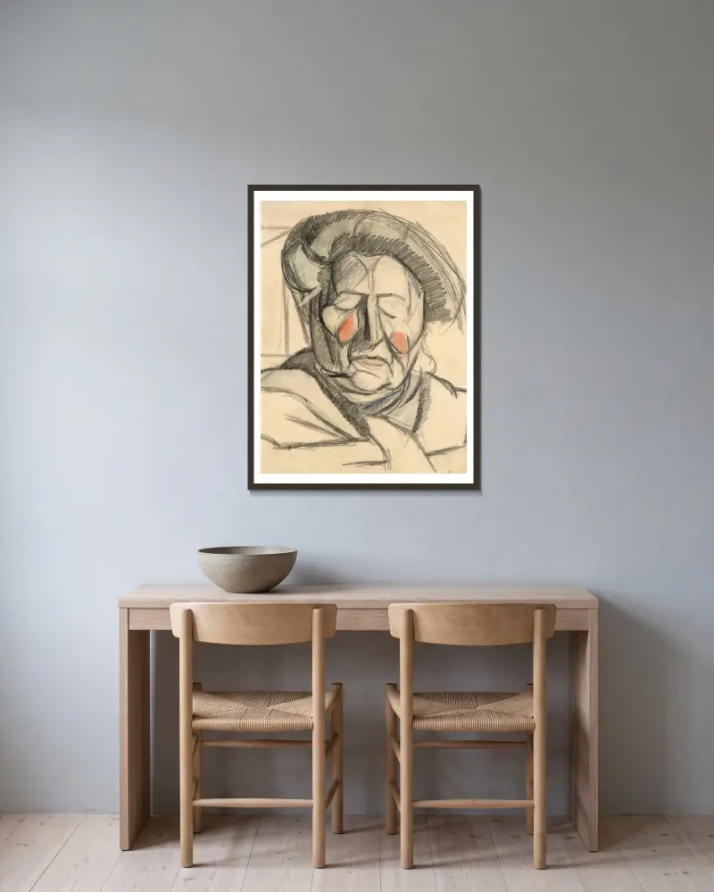 Konstnärens mor av Umberto Boccioni inramad på en vägg
