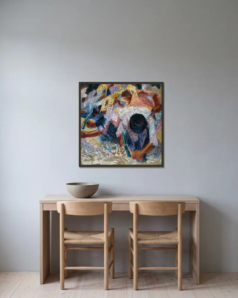 Gatläggarna av Umberto Boccioni inramad på en vägg