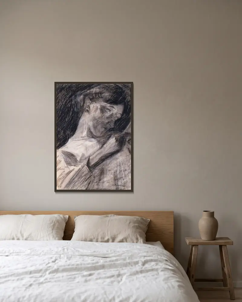Ung kvinna som läser (Ines) av Umberto Boccioni inramad på en vägg