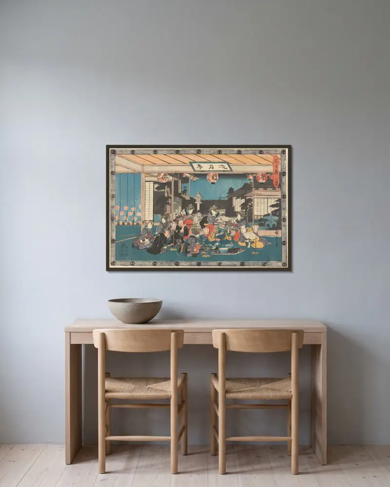 Act VII (Shichidanme) av Utagawa Hiroshige inramad på en vägg
