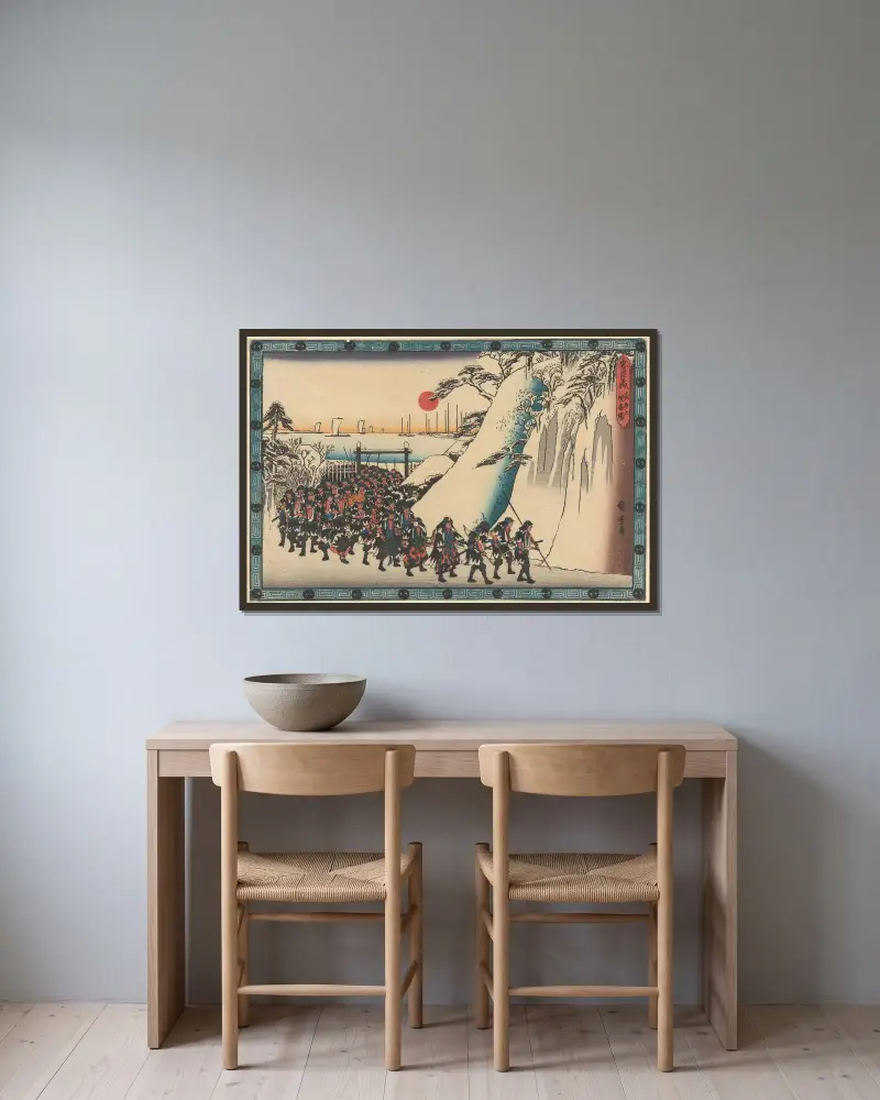 Army Rounding Hill in Snow av Utagawa Hiroshige inramad på en vägg