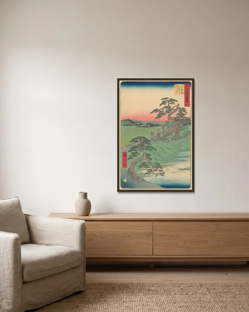 Chiriu, 1855 av Utagawa Hiroshige inramad på en vägg