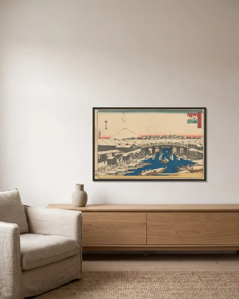 Jasná voda po sněžení, Utagawa Hiroshige v rámu na stěně