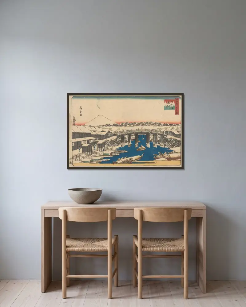 Jasná voda po sněžení, Utagawa Hiroshige v rámu na stěně