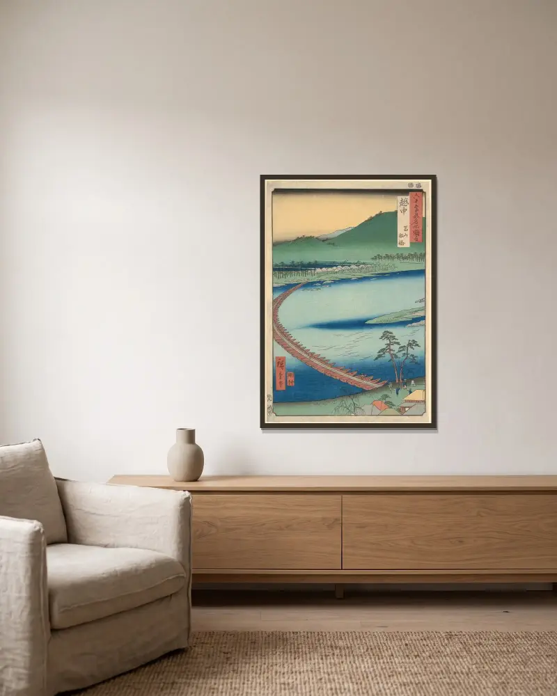 Prowincja Etchū; Pływający most (Funabashi), Utagawa Hiroshige w ramie na ścianie