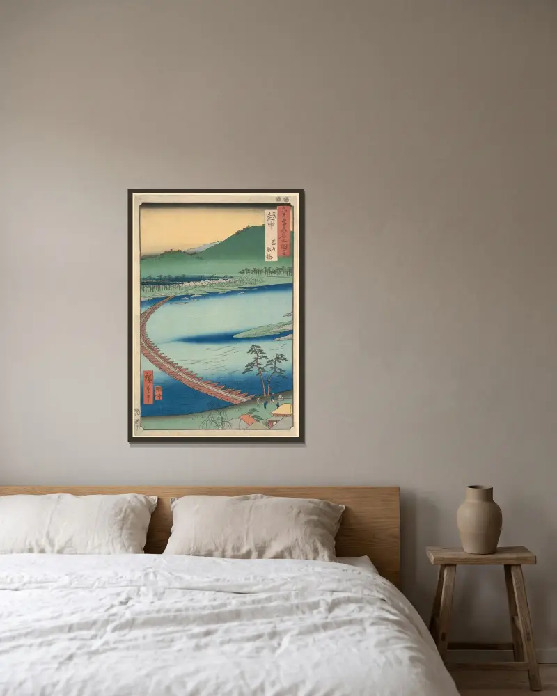 Prowincja Etchū; Pływający most (Funabashi), Utagawa Hiroshige w ramie na ścianie