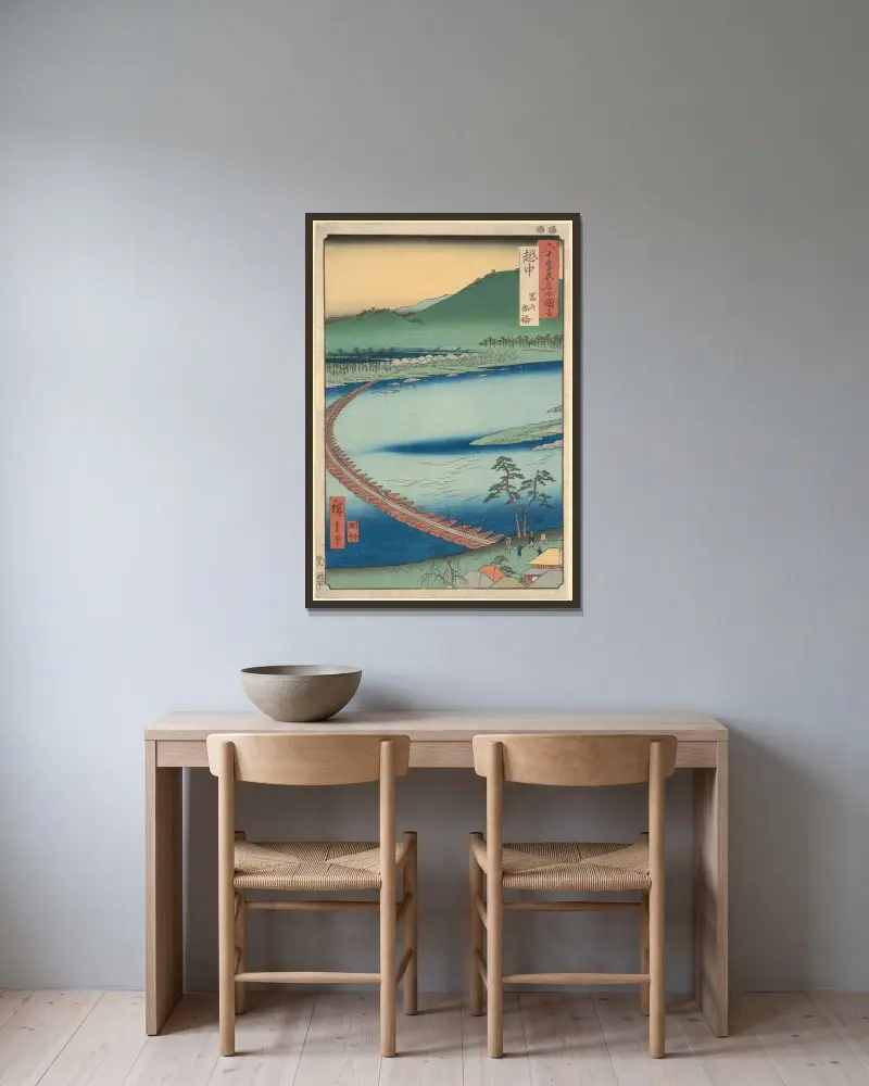 Prowincja Etchū; Pływający most (Funabashi), Utagawa Hiroshige w ramie na ścianie