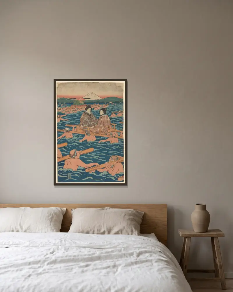 Przeprawa przez szeroką rzekę – nr 2, Utagawa Hiroshige w ramie na ścianie