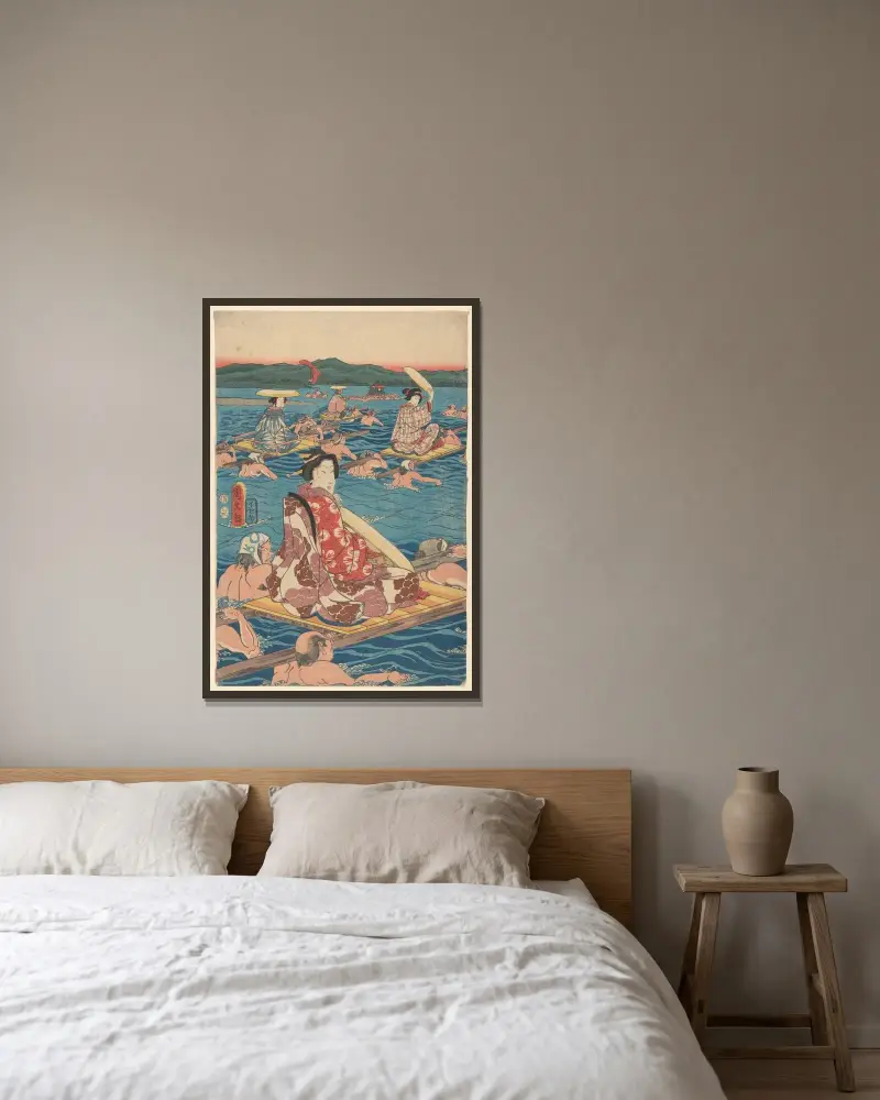 Fording a Broad River – nr 3 av Utagawa Hiroshige inramad på en vägg