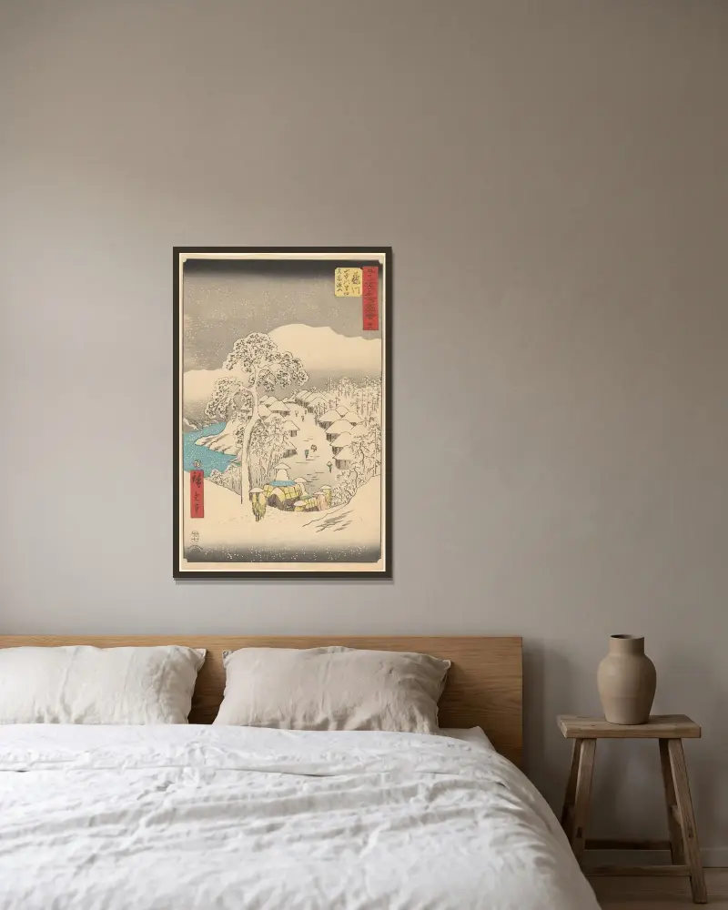 Fujikawa av Utagawa Hiroshige inramad på en vägg