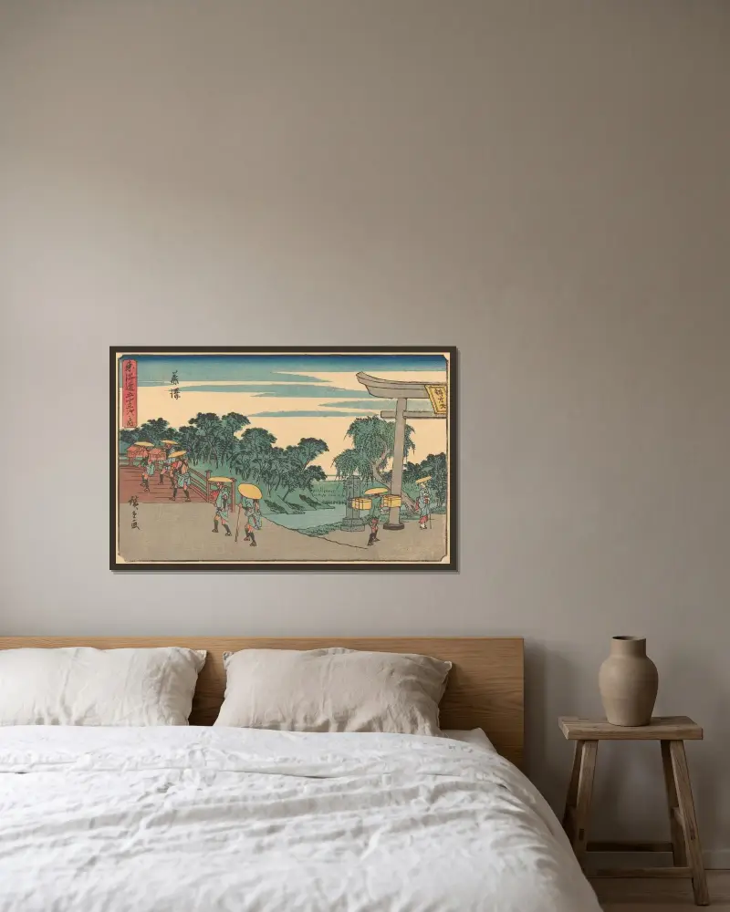 Fujisawa, 1841 av Utagawa Hiroshige inramad på en vägg
