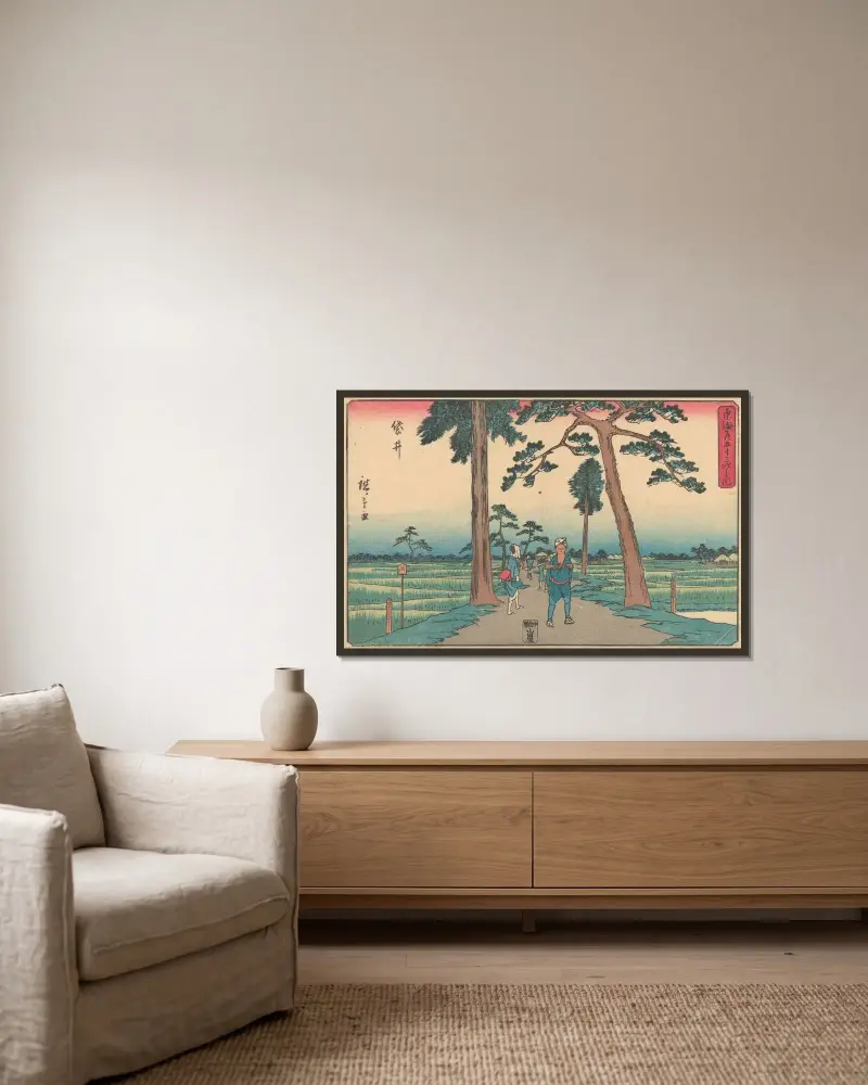 Fukuroi, 1841 av Utagawa Hiroshige inramad på en vägg