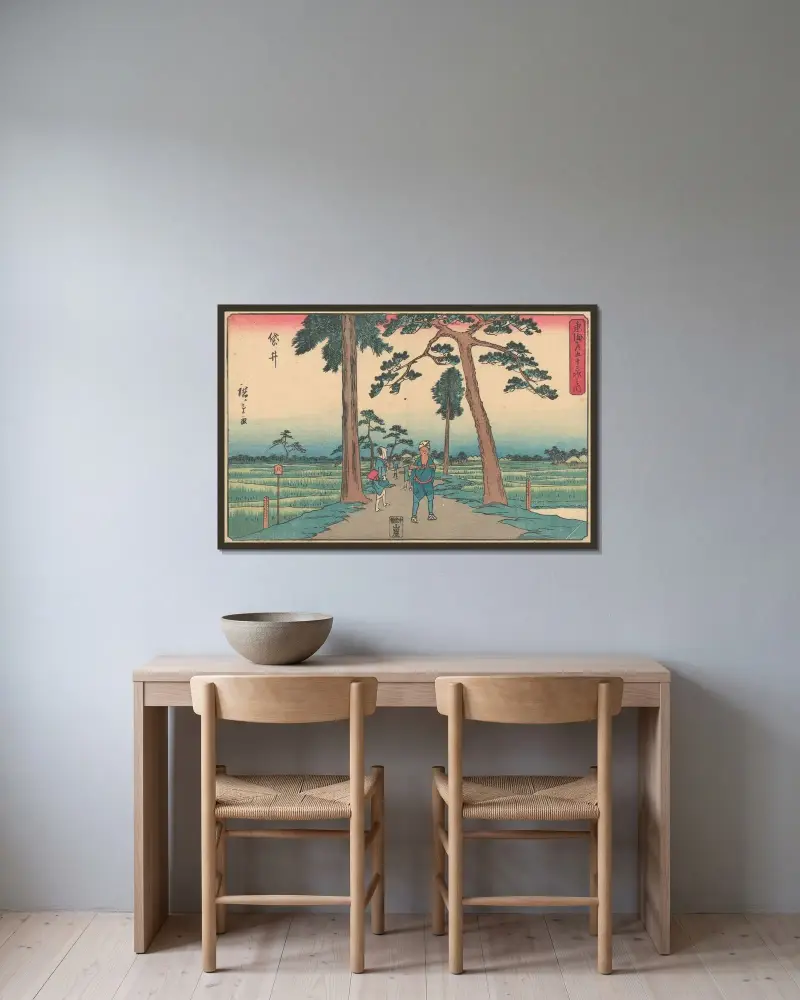 Fukuroi, 1841 av Utagawa Hiroshige inramad på en vägg