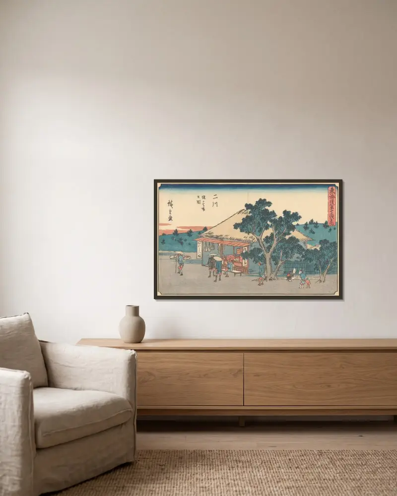 Futagawa, 1841, Utagawa Hiroshige v rámu na stěně