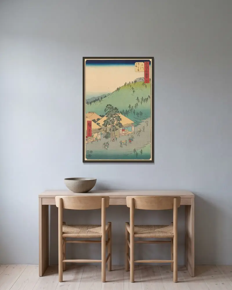 Futagawa, 1855 av Utagawa Hiroshige inramad på en vägg