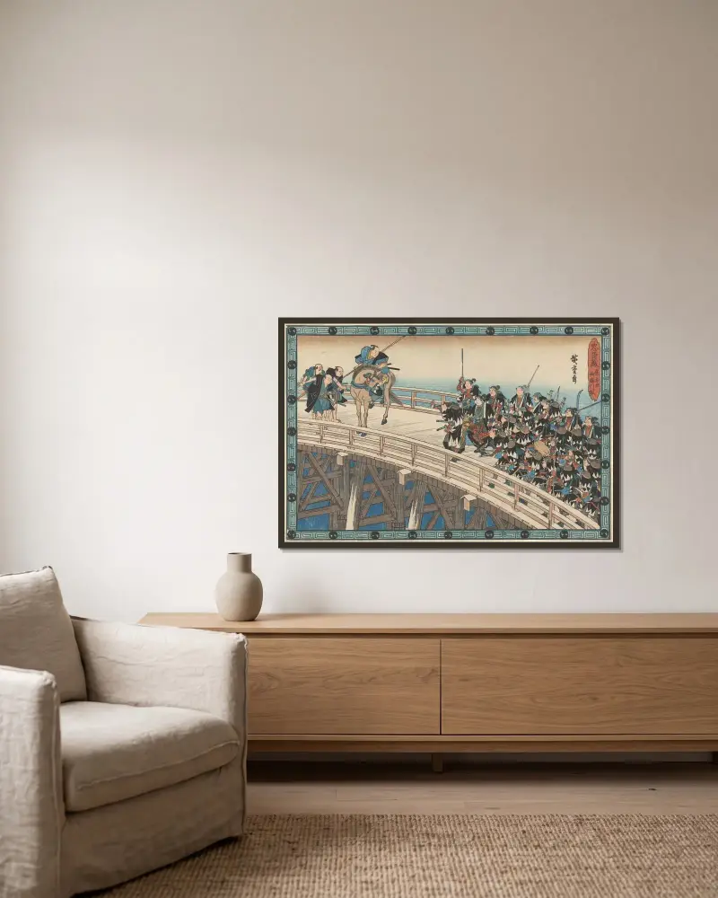 Setkání na mostě, Utagawa Hiroshige v rámu na stěně